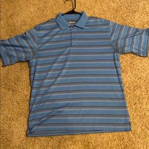 Blue and black short sleeve golf shirt.